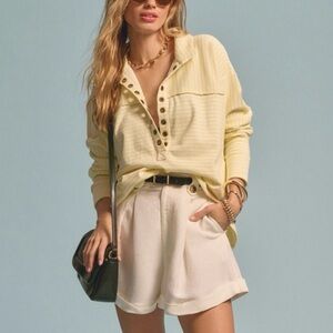 Anthropologie Pilcro Henley Pullover Sweatshirt Striped Yellow Size M